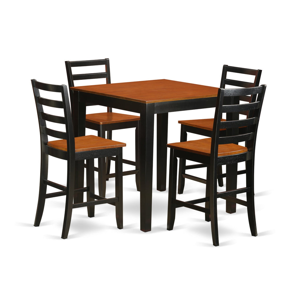 East West Furniture PBFA5-BLK-W 5 Piece Kitchen Counter Height Dining Table Set Includes a Square Pub Table and 4 Dining Room Chairs, 36x36 Inch, Black & Cherry