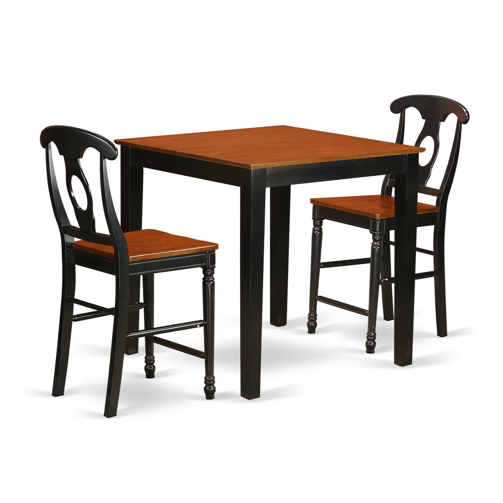 East West Furniture PBKE3-BLK-W 3 Piece Counter Height Dining Set for Small Spaces Contains a Square Dining Room Table and 2 Wooden Seat Chairs, 36x36 Inch, Black & Cherry