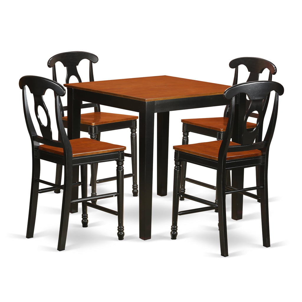 East West Furniture PBKE5-BLK-W 5 Piece Counter Height Pub Set Includes a Square Dining Table and 4 Dining Room Chairs, 36x36 Inch, Black & Cherry