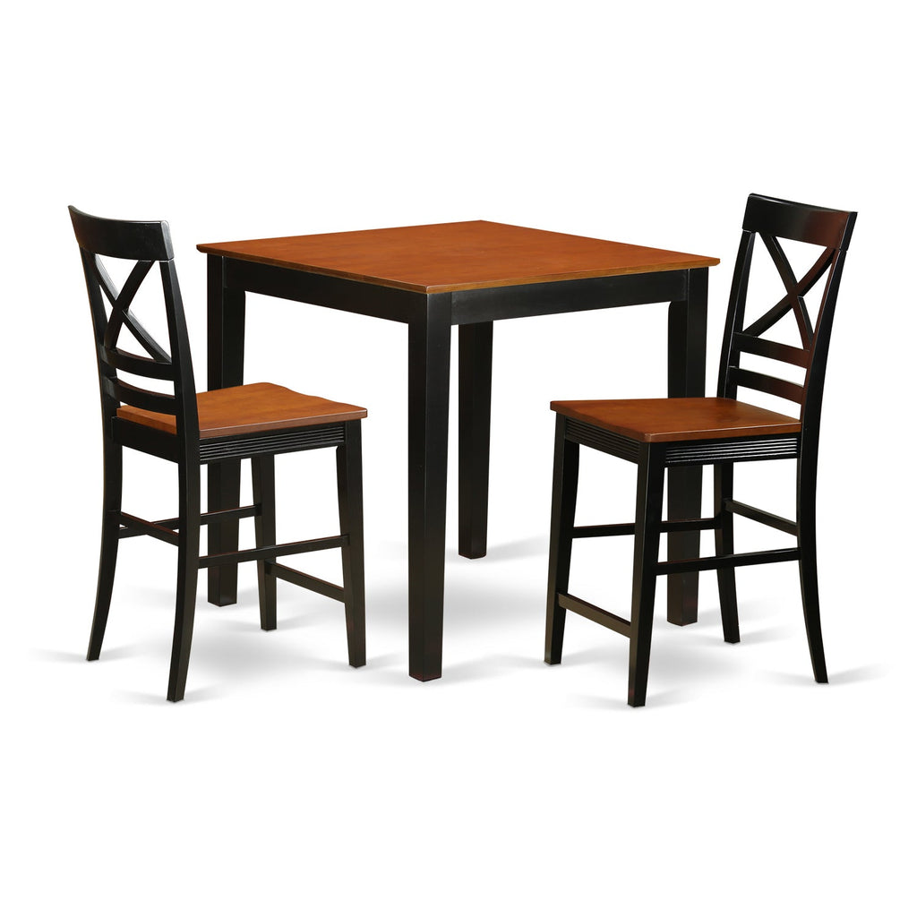 East West Furniture PBQU3-BLK-W 3 Piece Counter Height Dining Table Set Contains a Square Kitchen Table and 2 Dining Chairs, 36x36 Inch, Black & Cherry