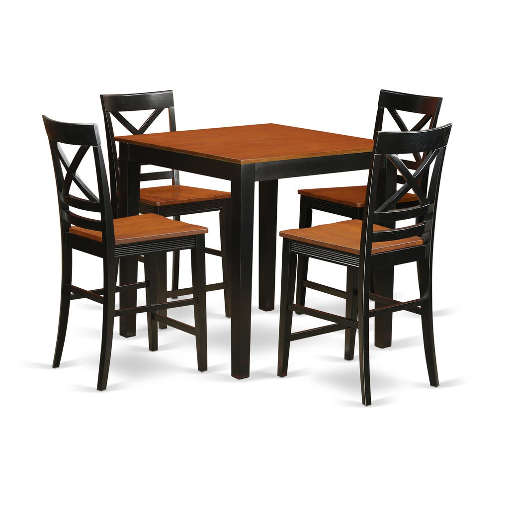 East West Furniture PBQU5-BLK-W 5 Piece Counter Height Pub Set Includes a Square Dining Room Table and 4 Kitchen Chairs, 36x36 Inch, Black & Cherry