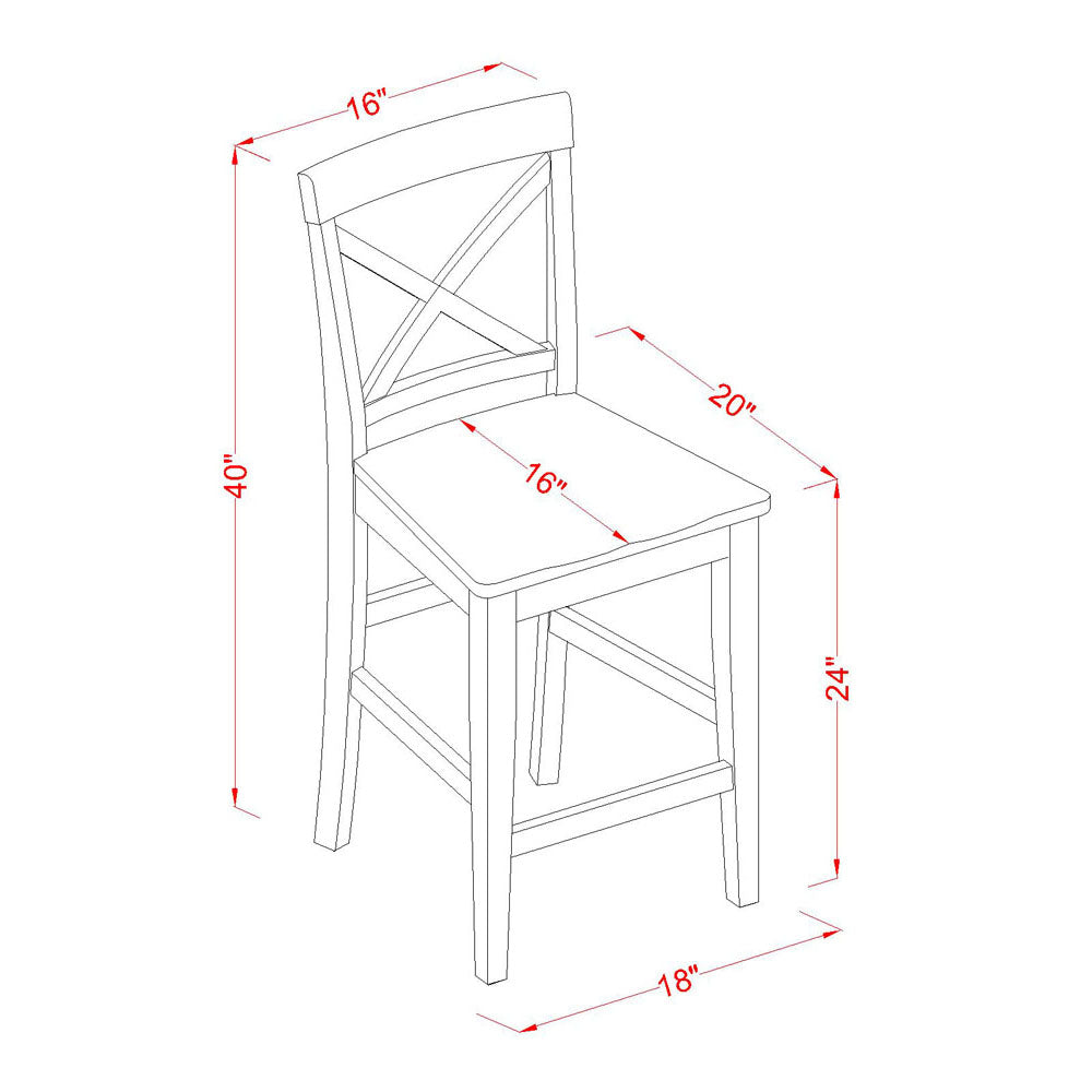 East West Furniture PBS-OAK-W Pub Counter-Height Bar Stool - Pub Height Kitchen Chairs, Set of 2, Oak