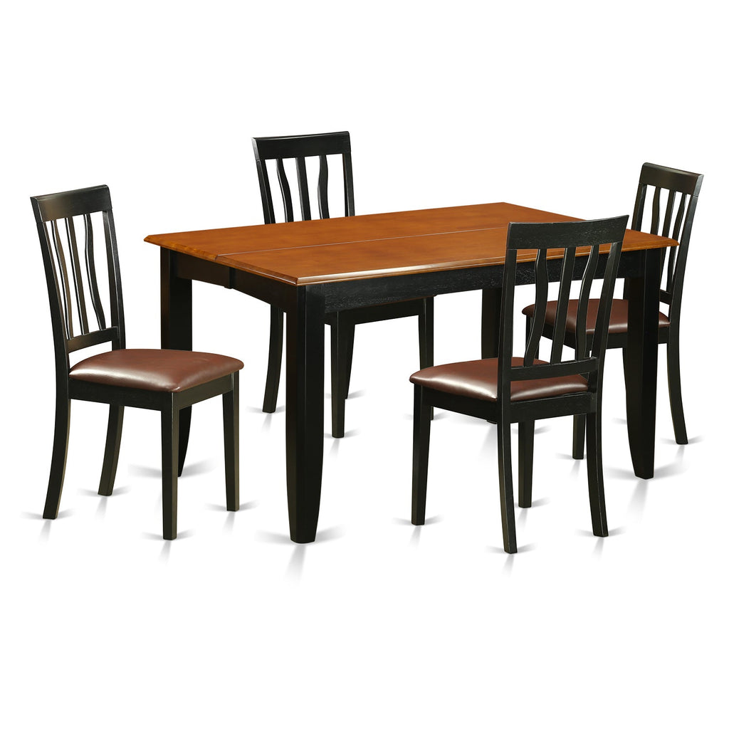 East West Furniture PFAN5-BCH-LC 5 Piece Modern Dining Table Set Includes a Square Wooden Table with Butterfly Leaf and 4 Faux Leather Upholstered Dining Chairs, 54x54 Inch, Black & Cherry
