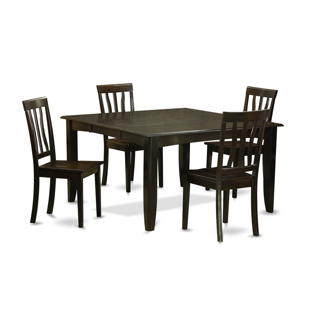 East West Furniture PFAN5-CAP-W 5 Piece Modern Dining Table Set Includes a Square Wooden Table with Butterfly Leaf and 4 Dining Room Chairs, 54x54 Inch, Cappuccino