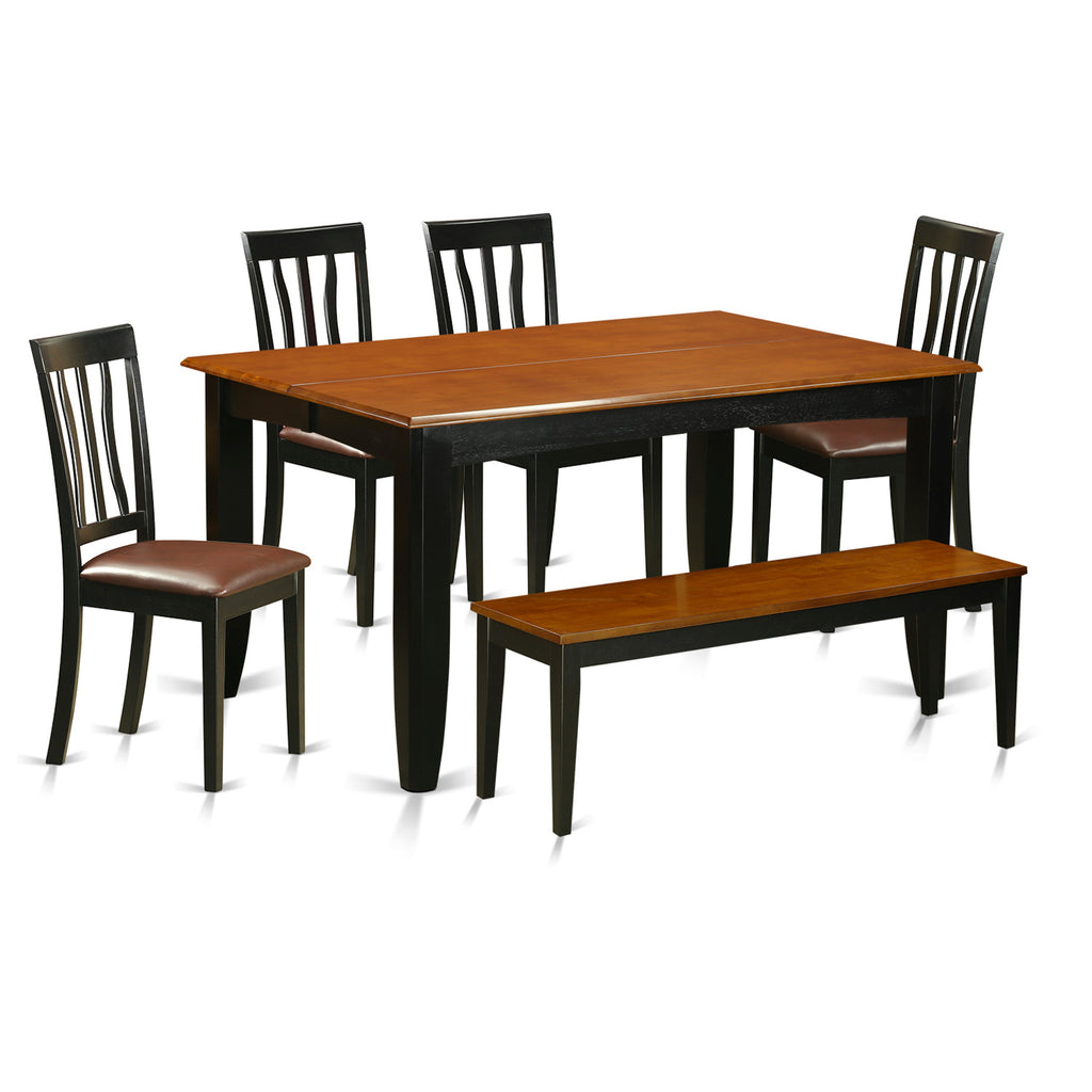 East West Furniture PFAN6-BCH-LC 6 Piece Dining Room Table Set Contains a Square Kitchen Table with Butterfly Leaf and 4 Faux Leather Dining Chairs with a Bench, 54x54 Inch, Black & Cherry