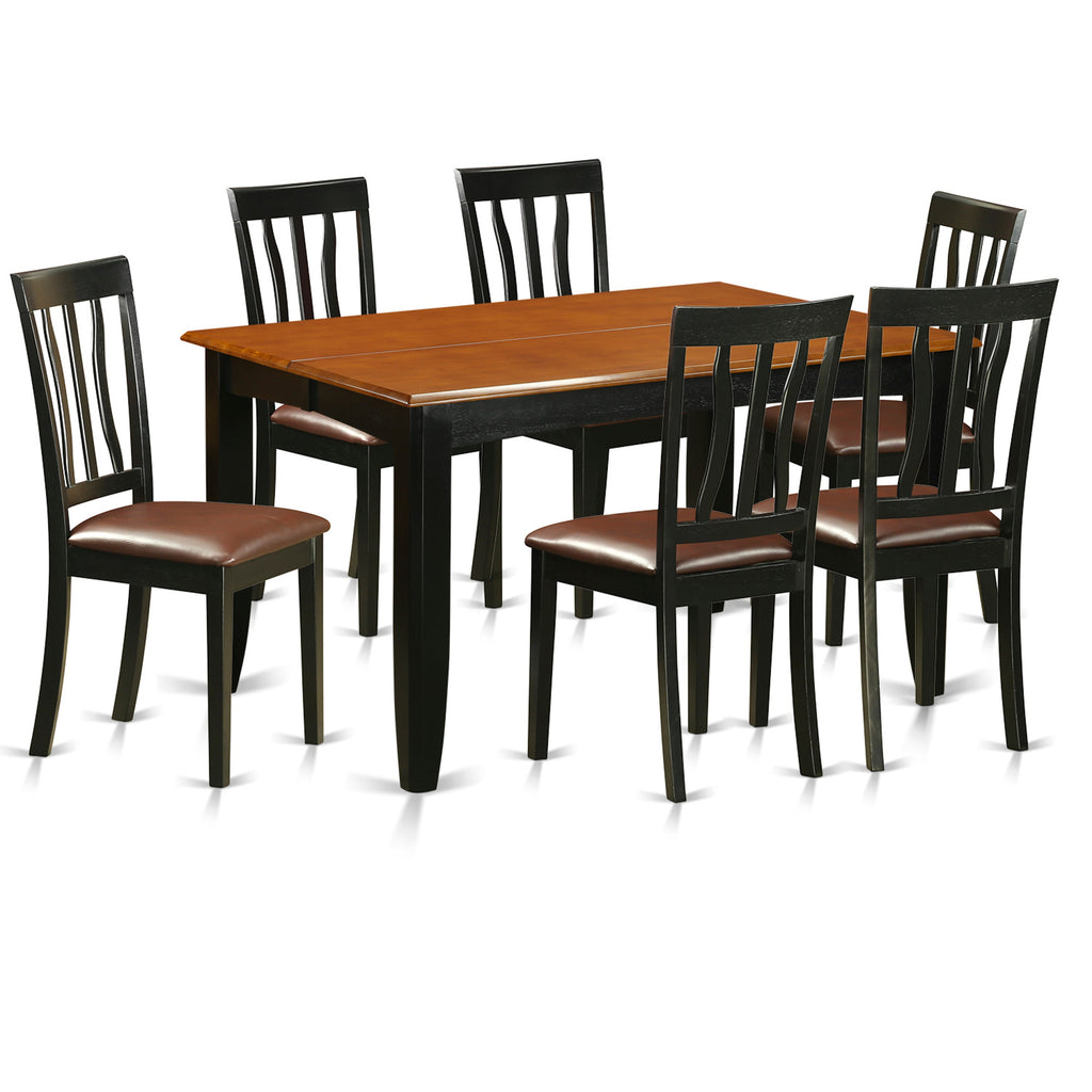 East West Furniture PFAN7-BCH-LC 7 Piece Kitchen Table & Chairs Set Consist of a Square Dining Room Table with Butterfly Leaf and 6 Faux Leather Dining Chairs, 54x54 Inch, Black & Cherry