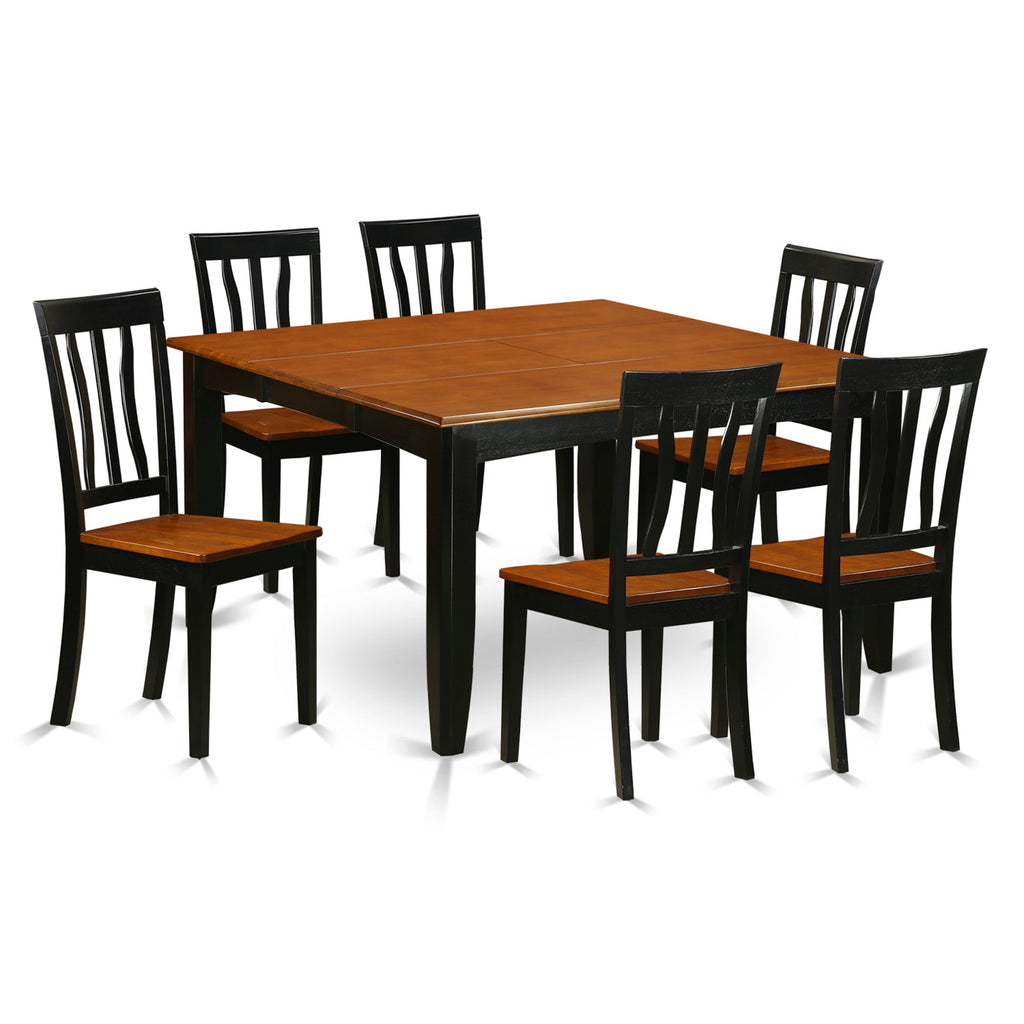 East West Furniture PFAN7-BCH-W 7 Piece Kitchen Table Set Consist of a Square Dining Table with Butterfly Leaf and 6 Dining Chairs, 54x54 Inch, Black & Cherry