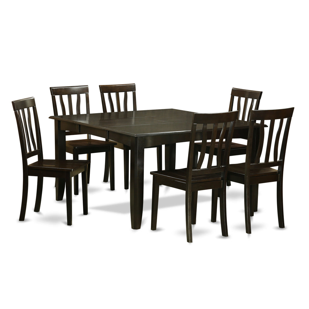 East West Furniture PFAN7-CAP-W 7 Piece Dining Set Consist of a Square Dining Room Table with Butterfly Leaf and 6 Kitchen Chairs, 54x54 Inch, Cappuccino