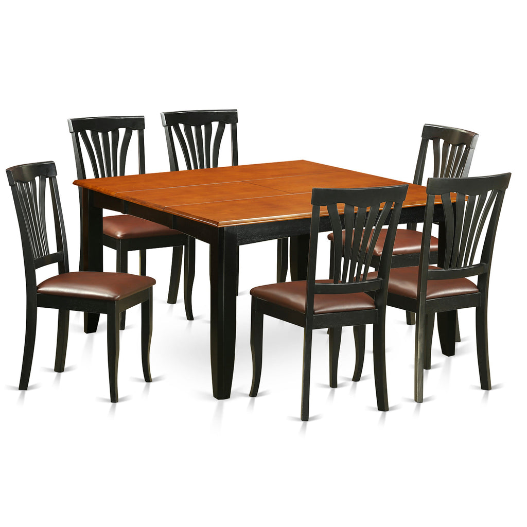 East West Furniture PFAV7-BCH-LC 7 Piece Dinette Set Consist of a Square Dining Room Table with Butterfly Leaf and 6 Faux Leather Upholstered Dining Chairs, 54x54 Inch, Black & Cherry