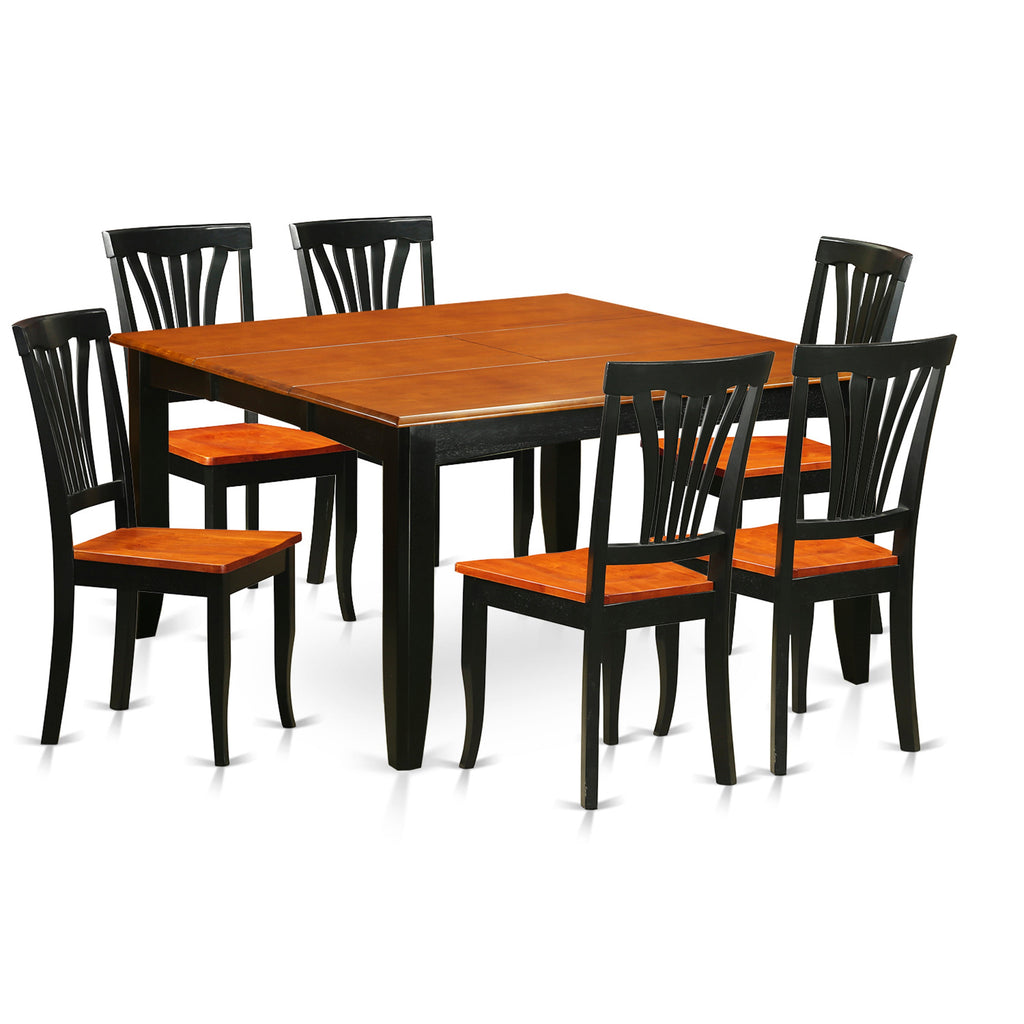 East West Furniture PFAV7-BCH-W 7 Piece Dining Room Furniture Set Consist of a Square Kitchen Table with Butterfly Leaf and 6 Dining Chairs, 54x54 Inch, Black & Cherry
