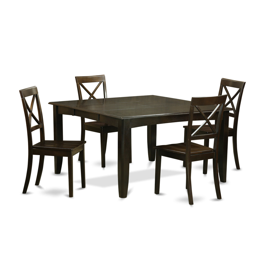East West Furniture PFBO5-CAP-W 5 Piece Dining Room Furniture Set Includes a Square Kitchen Table with Butterfly Leaf and 4 Dining Chairs, 54x54 Inch, Cappuccino