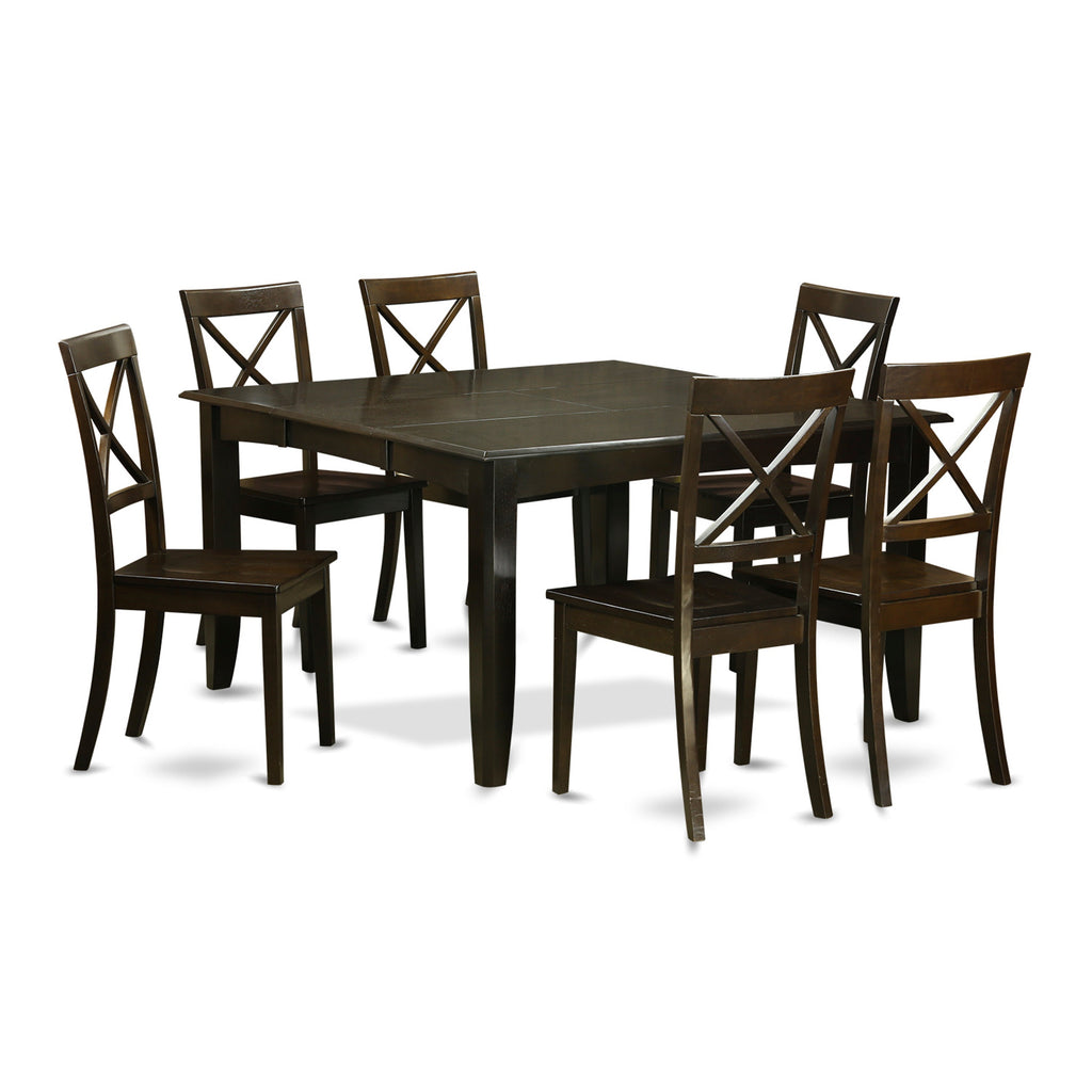 East West Furniture PFBO7-CAP-W 7 Piece Dining Room Table Set Consist of a Square Kitchen Table with Butterfly Leaf and 6 Dining Chairs, 54x54 Inch, Cappuccino