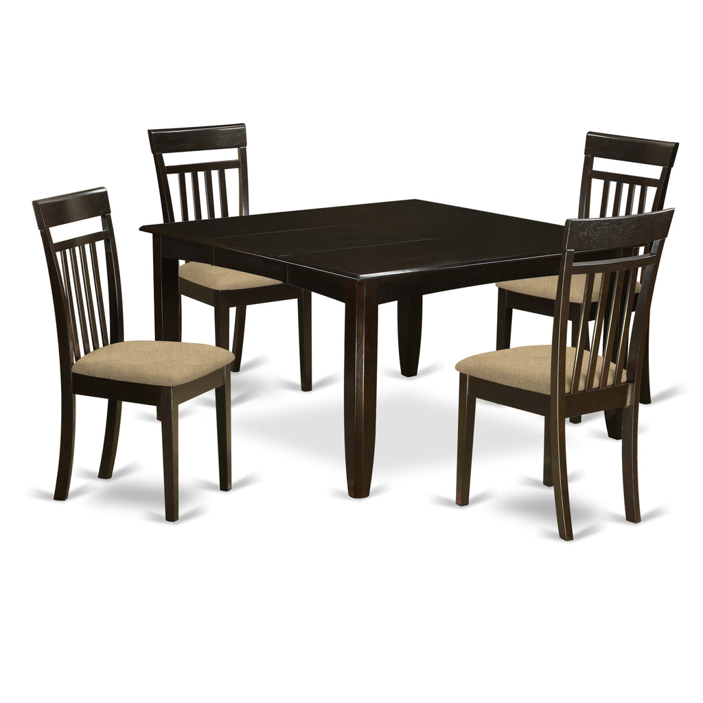 East West Furniture PFCA5-CAP-C 5 Piece Dining Set Includes a Square Dining Table with Butterfly Leaf and 4 Linen Fabric Kitchen Room Chairs, 54x54 Inch, Cappuccino