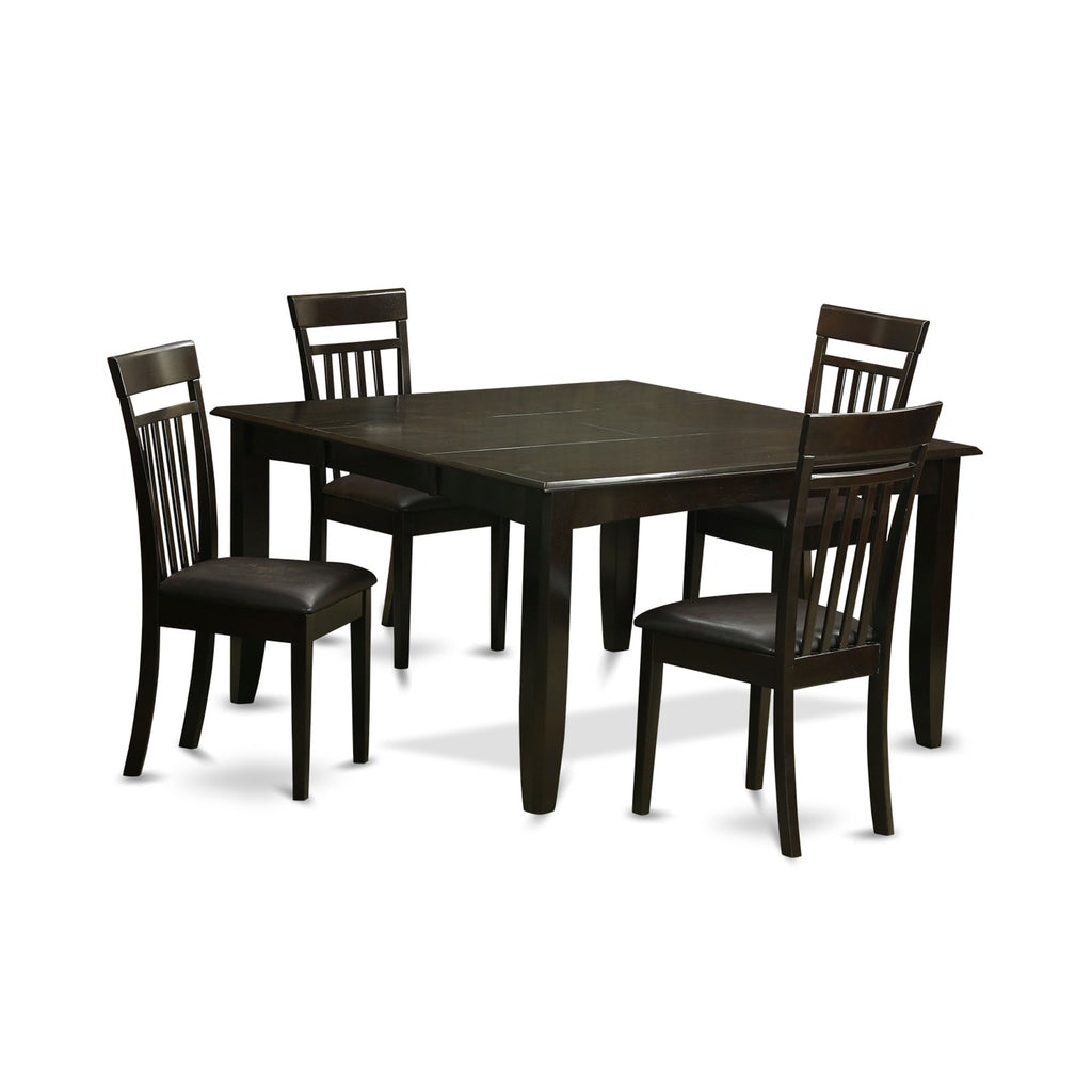 East West Furniture PFCA5-CAP-LC 5 Piece Dining Room Furniture Set Includes a Square Wooden Table with Butterfly Leaf and 4 Faux Leather Kitchen Dining Chairs, 54x54 Inch, Cappuccino
