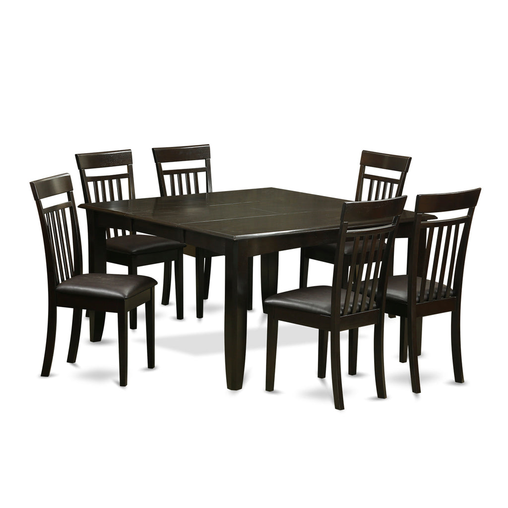 East West Furniture PFCA7-CAP-LC 7 Piece Modern Dining Table Set Consist of a Square Wooden Table with Butterfly Leaf and 6 Faux Leather Dining Room Chairs, 54x54 Inch, Cappuccino