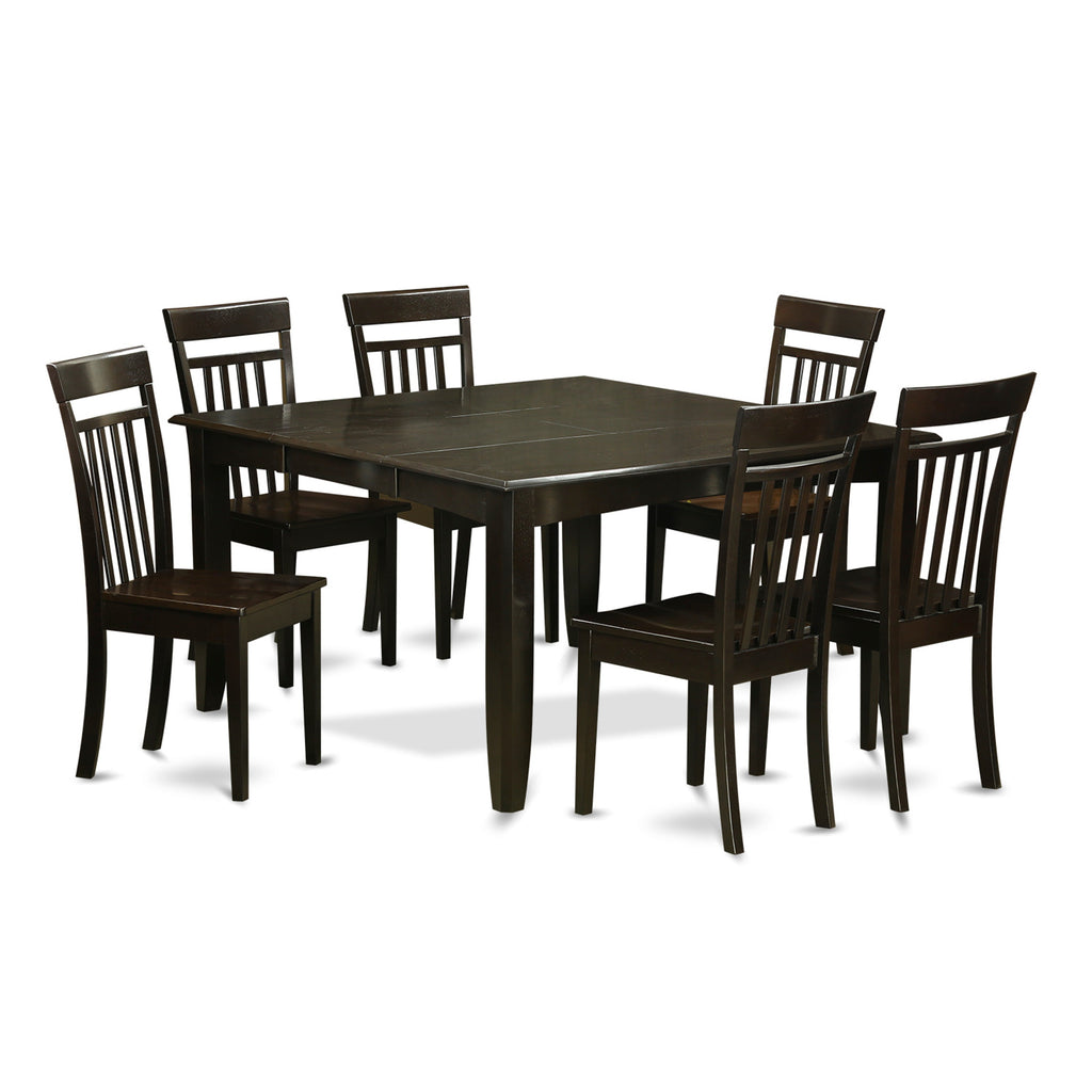 East West Furniture PFCA7-CAP-W 7 Piece Modern Dining Table Set Consist of a Square Wooden Table with Butterfly Leaf and 6 Dining Room Chairs, 54x54 Inch, Cappuccino