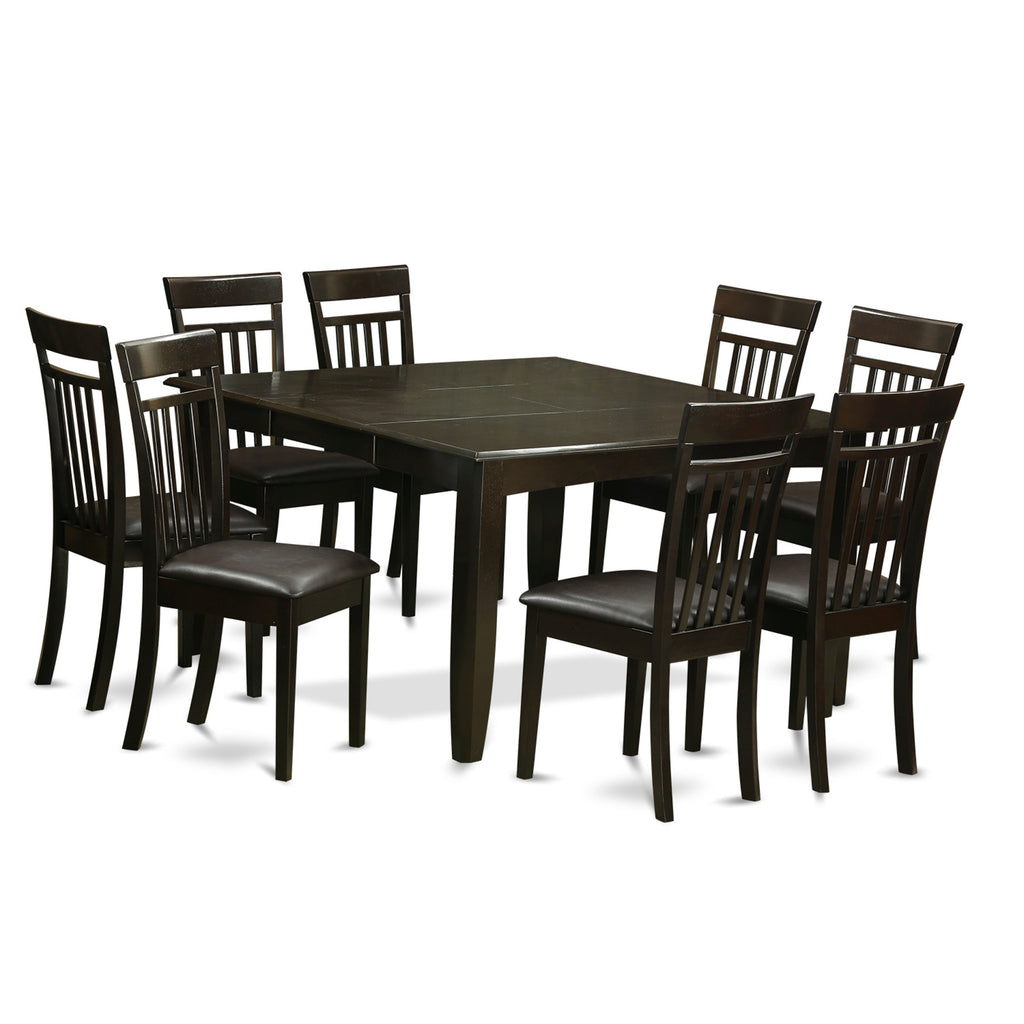 East West Furniture PFCA9-CAP-LC 9 Piece Kitchen Table Set Includes a Square Dining Table with Butterfly Leaf and 8 Faux Leather Dining Room Chairs, 54x54 Inch, Cappuccino