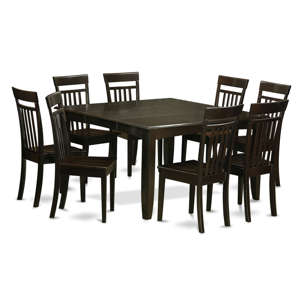 East West Furniture PFCA9-CAP-W 9 Piece Dining Table Set Includes a Square Wooden Table with Butterfly Leaf and 8 Dining Room Chairs, 54x54 Inch, Cappuccino