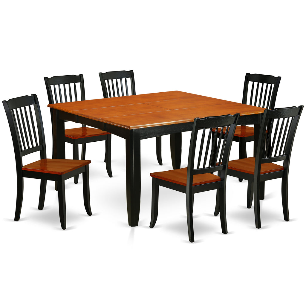East West Furniture PFDA7-BCH-W 7 Piece Dining Table Set Consist of a Square Dinner Table with Butterfly Leaf and 6 Dining Room Chairs, 54x54 Inch, Black & Cherry