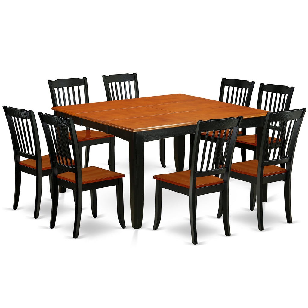 East West Furniture PFDA9-BCH-W 9 Piece Kitchen Table & Chairs Set Includes a Square Dining Table with Butterfly Leaf and 8 Dining Room Chairs, 54x54 Inch, Black & Cherry