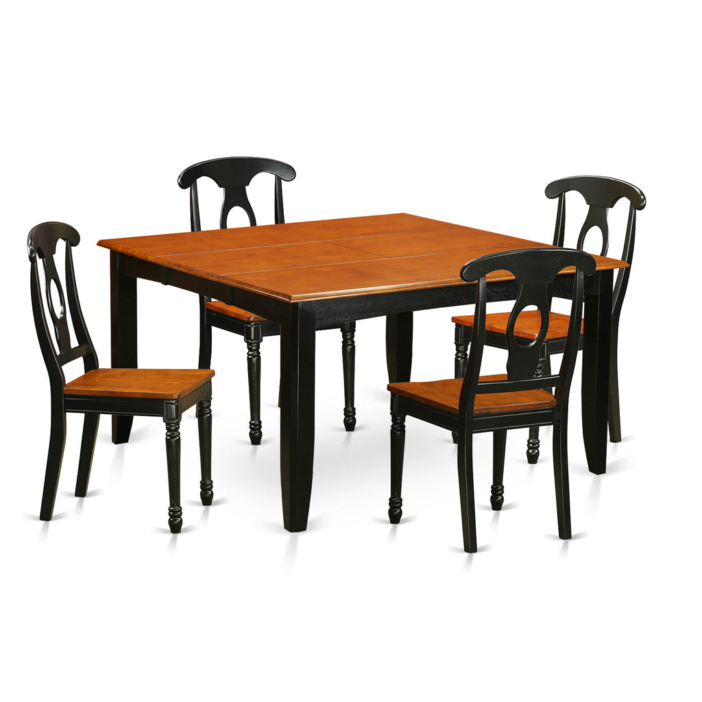 East West Furniture PFKE5-BCH-W 5 Piece Kitchen Table & Chairs Set Includes a Square Dining Table with Butterfly Leaf and 4 Dining Room Chairs, 54x54 Inch, Black & Cherry