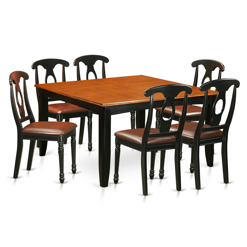 East West Furniture PFKE7-BCH-LC 7 Piece Dining Room Furniture Set Consist of a Square Kitchen Table with Butterfly Leaf and 6 Faux Leather Upholstered Chairs, 54x54 Inch, Black & Cherry