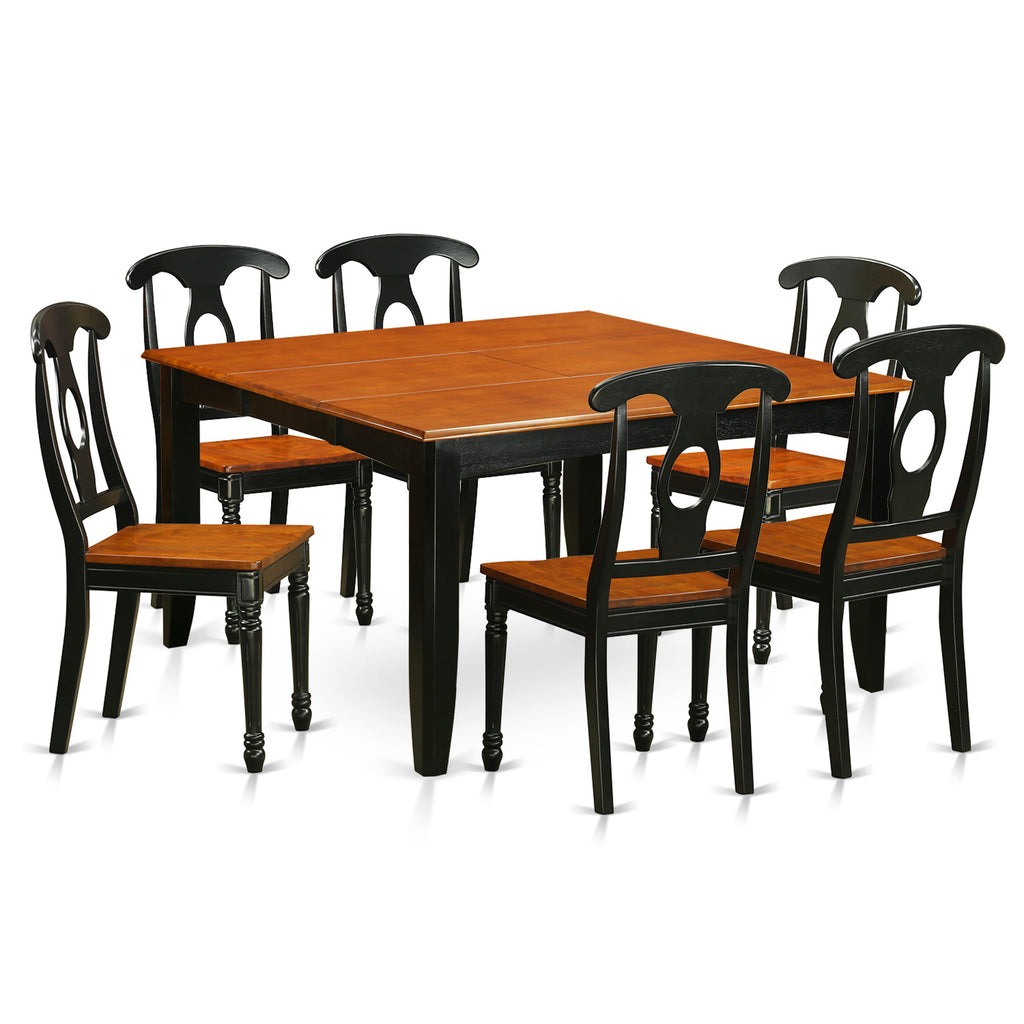 East West Furniture PFKE7-BCH-W 7 Piece Dining Room Furniture Set Consist of a Square Wooden Table with Butterfly Leaf and 6 Kitchen Dining Chairs, 54x54 Inch, Black & Cherry