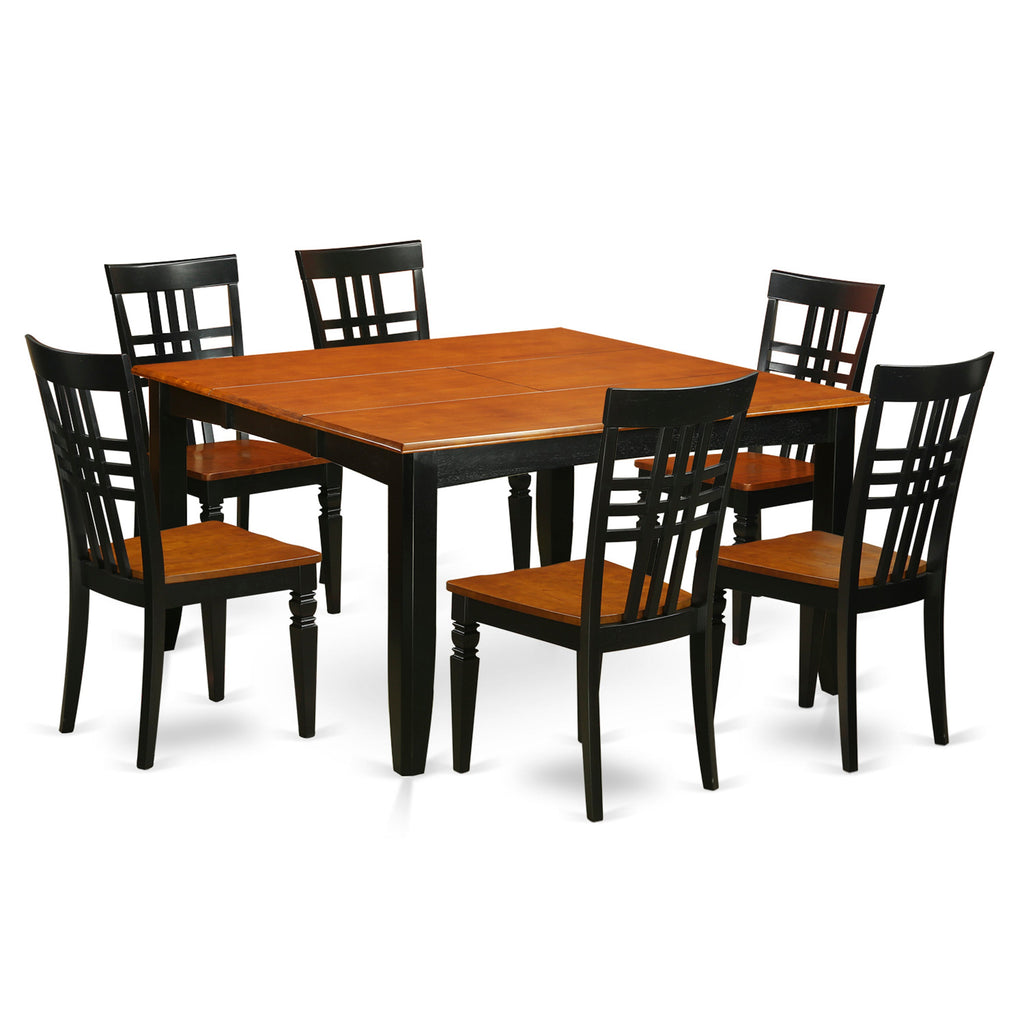 East West Furniture PFLG7-BCH-W 7 Piece Modern Dining Table Set Consist of a Square Wooden Table with Butterfly Leaf and 6 Dining Room Chairs, 54x54 Inch, Black & Cherry