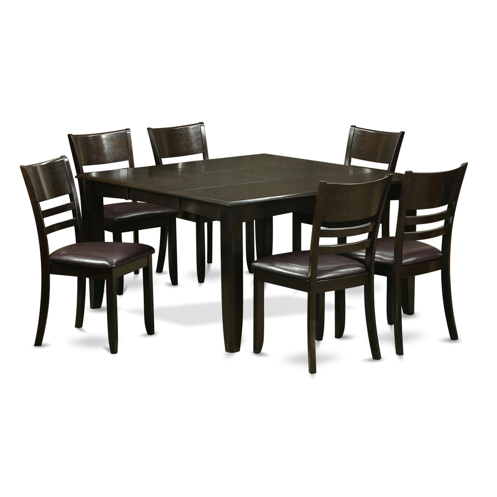 East West Furniture PFLY7-CAP-LC 7 Piece Kitchen Table & Chairs Set Consist of a Square Dining Table with Butterfly Leaf and 6 Faux Leather Dining Room Chairs, 54x54 Inch, Cappuccino