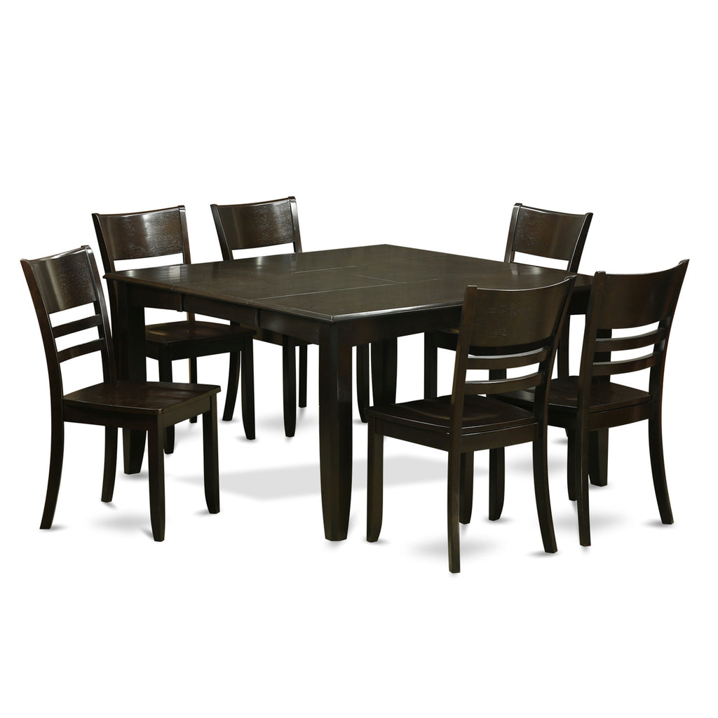 East West Furniture PFLY7-CAP-W 7 Piece Kitchen Table & Chairs Set Consist of a Square Dining Room Table with Butterfly Leaf and 6 Solid Wood Seat Chairs, 54x54 Inch, Cappuccino