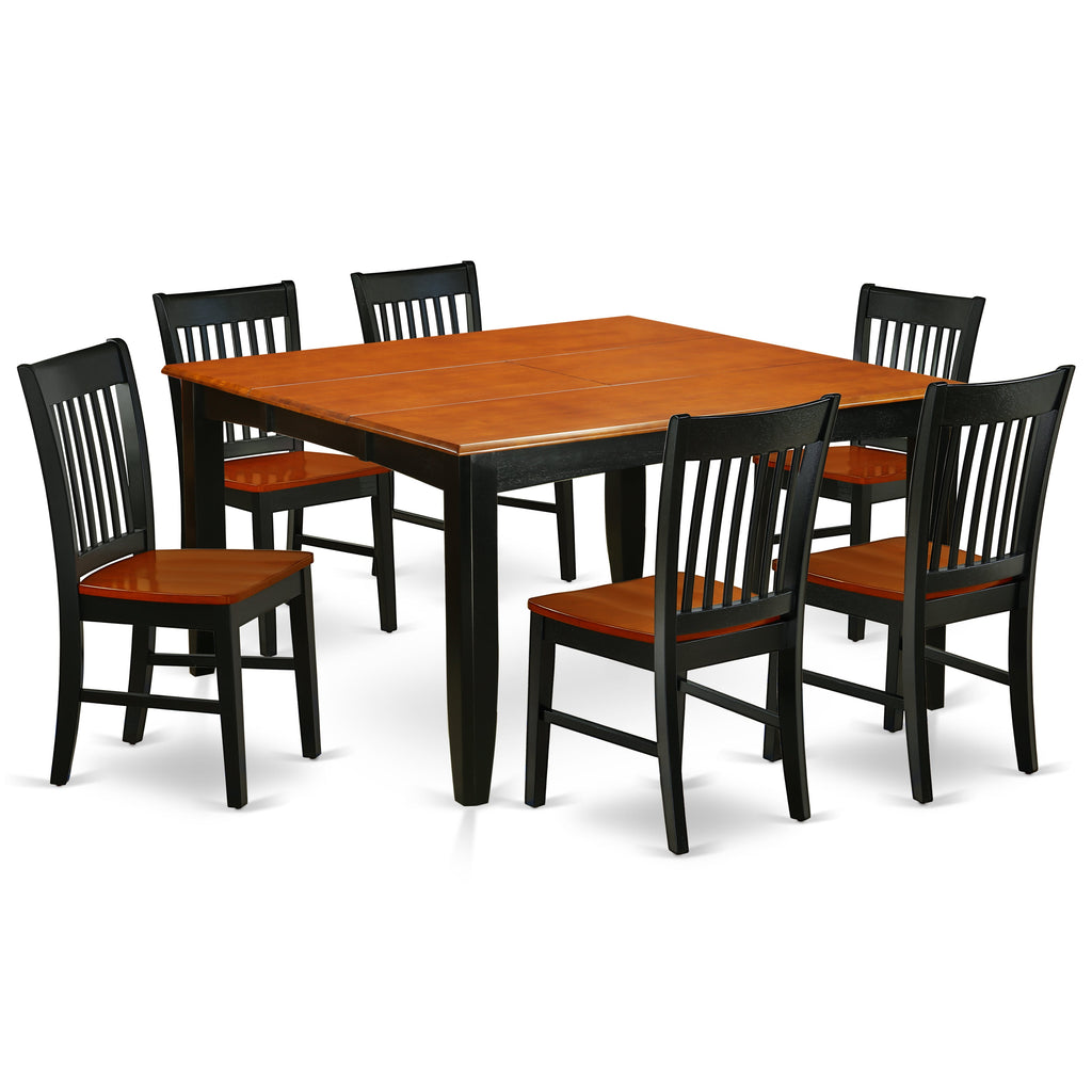 East West Furniture PFNO7-BCH-W 7 Piece Kitchen Table Set Consist of a Square Dining Table with Butterfly Leaf and 6 Dining Room Chairs, 54x54 Inch, Black & Cherry