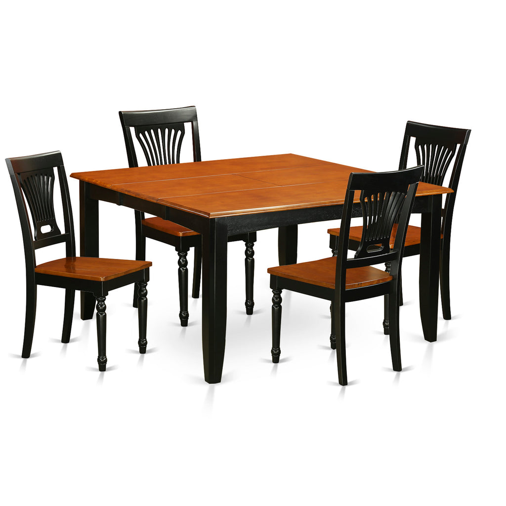 East West Furniture PFPL5-BCH-W 5 Piece Dining Set Includes a Square Dining Table with Butterfly Leaf and 4 Kitchen Chairs, 54x54 Inch, Black & Cherry