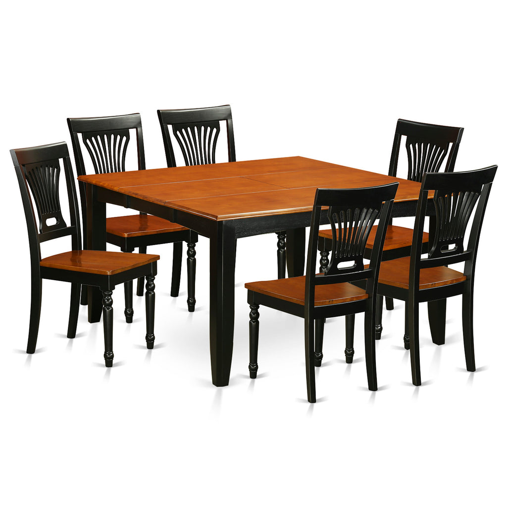 East West Furniture PFPL7-BCH-W 7 Piece Dining Room Table Set Consist of a Square Kitchen Table with Butterfly Leaf and 6 Dining Chairs, 54x54 Inch, Black & Cherry
