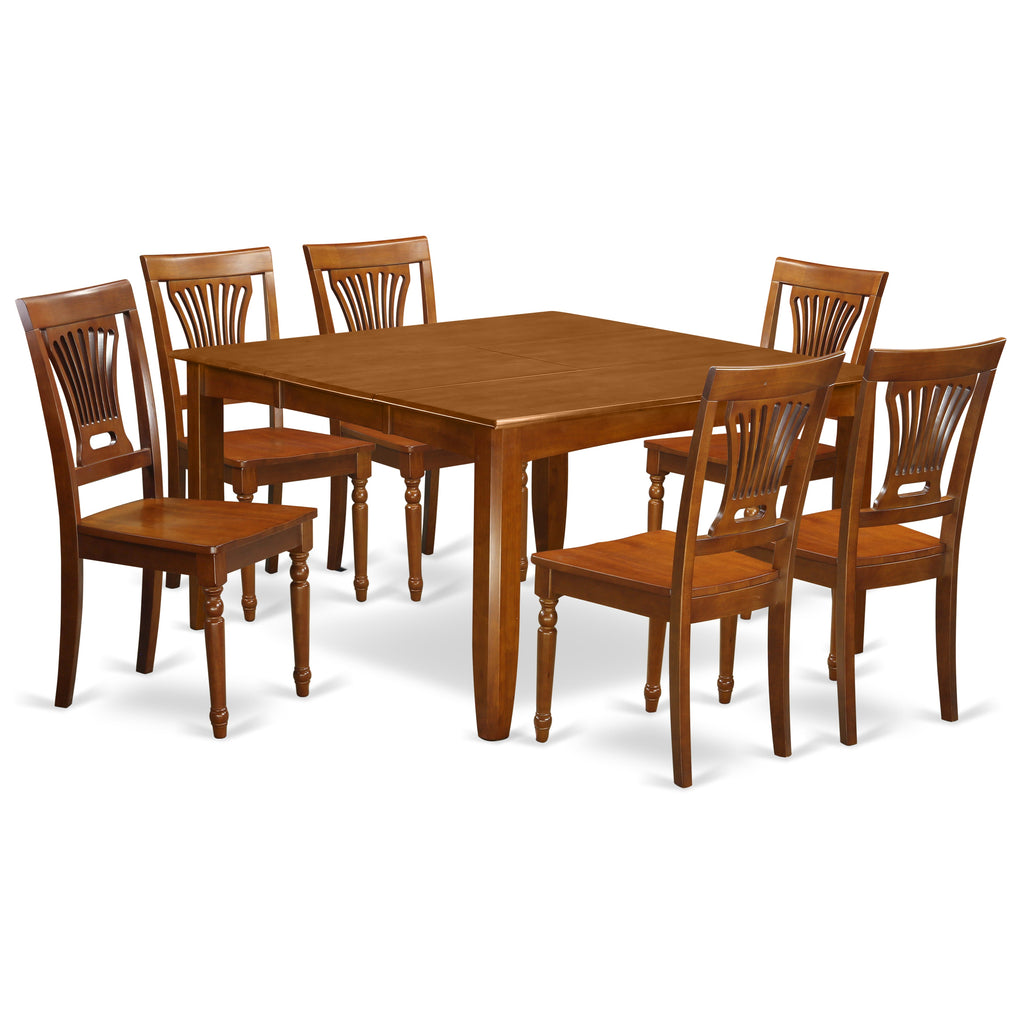 East West Furniture PFPL7-SBR-W 7 Piece Dining Room Table Set Consist of a Square Kitchen Table with Butterfly Leaf and 6 Dining Chairs, 54x54 Inch, Saddle Brown