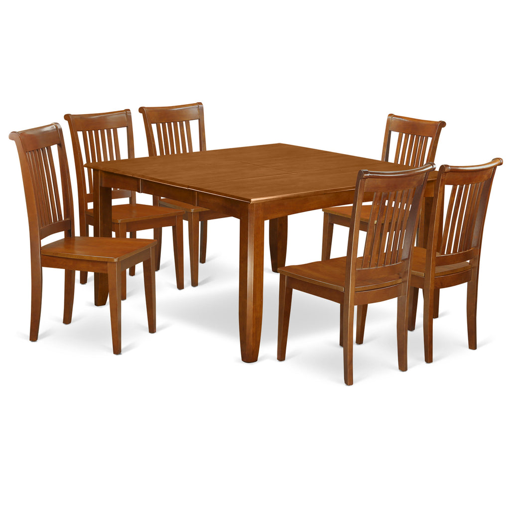 East West Furniture PFPO7-SBR-W 7 Piece Dining Set Consist of a Square Dining Room Table with Butterfly Leaf and 6 Kitchen Chairs, 54x54 Inch, Saddle Brown