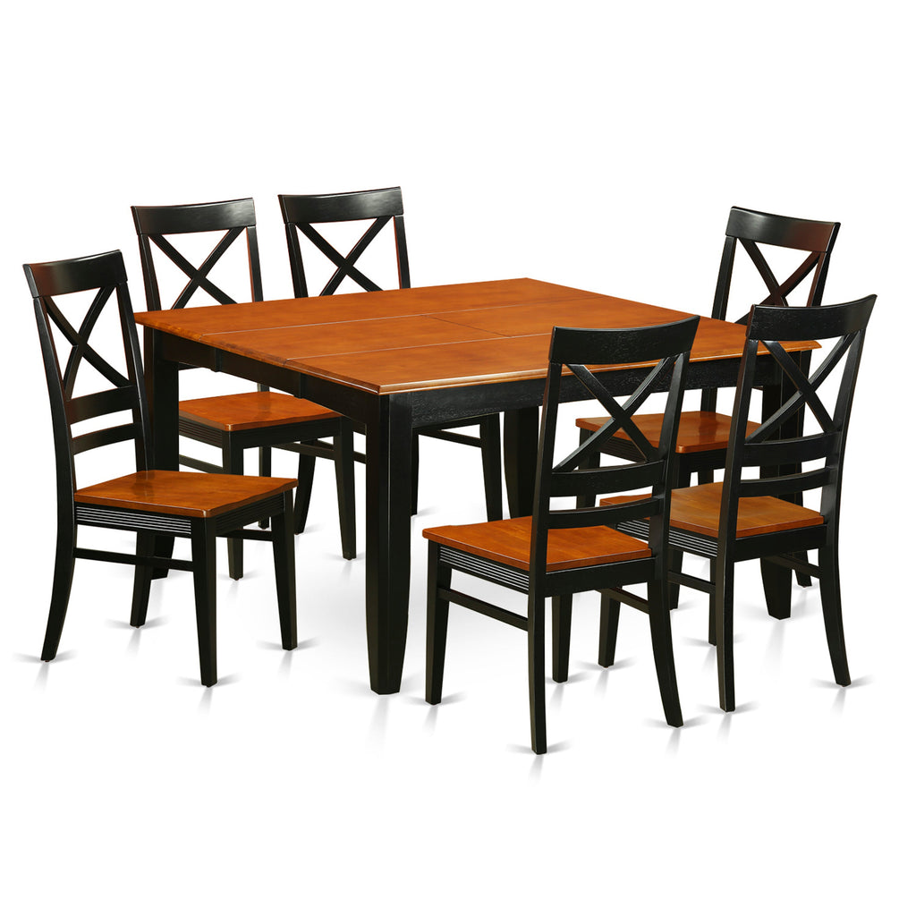 East West Furniture PFQU7-BCH-W 7 Piece Dining Room Table Set Consist of a Square Wooden Table with Butterfly Leaf and 6 Kitchen Dining Chairs, 54x54 Inch, Black & Cherry