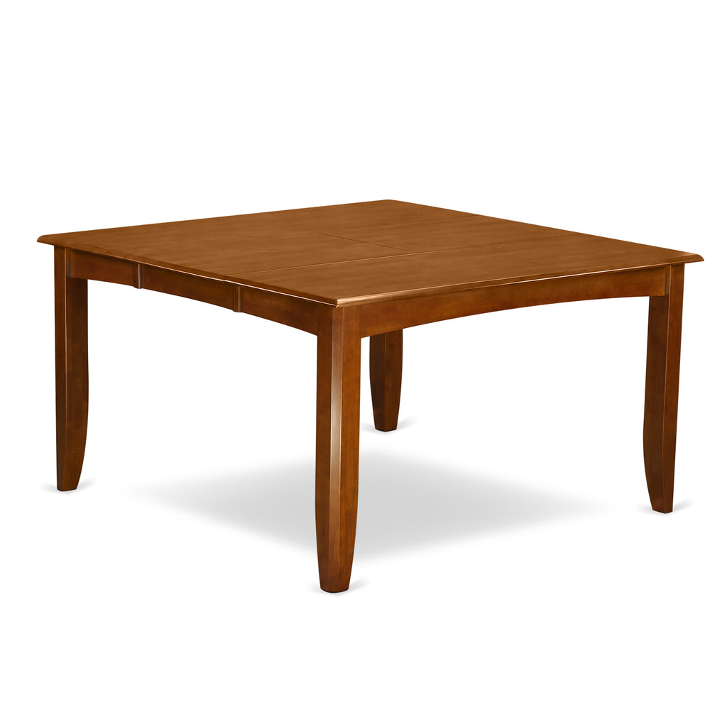 East West Furniture PFT-SBR-TL Parfait Modern Dining Table - a Square Kitchen Table Top with Butterfly Leaf, 54x54 Inch, Saddle Brown