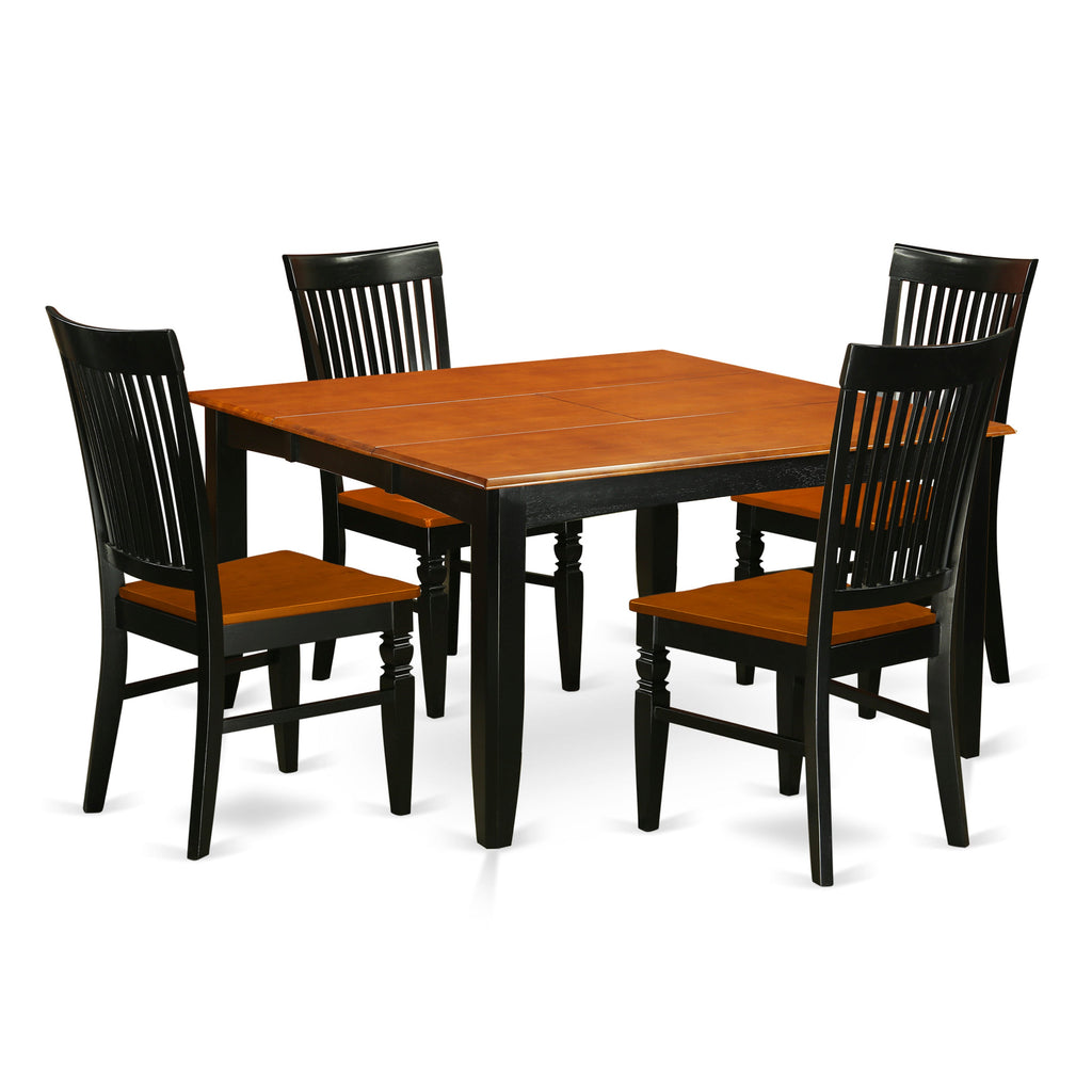 East West Furniture PFWE5-BCH-W 5 Piece Kitchen Table Set for 4 Includes a Square Dining Room Table with Butterfly Leaf and 4 Dining Chairs, 54x54 Inch, Black & Cherry