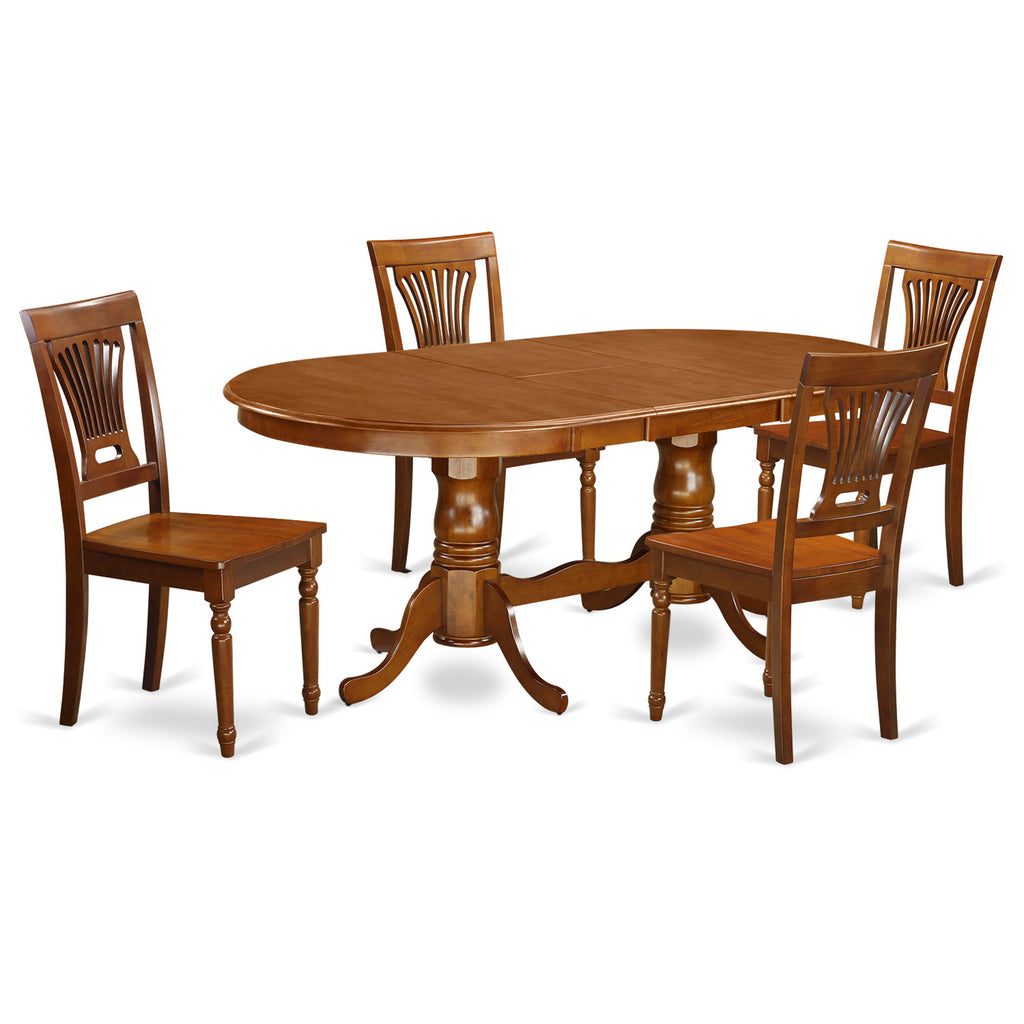 East West Furniture PLAI5-SBR-W 5 Piece Dining Room Furniture Set Includes an Oval Wooden Table with Butterfly Leaf and 4 Kitchen Dining Chairs, 42x78 Inch, Saddle Brown