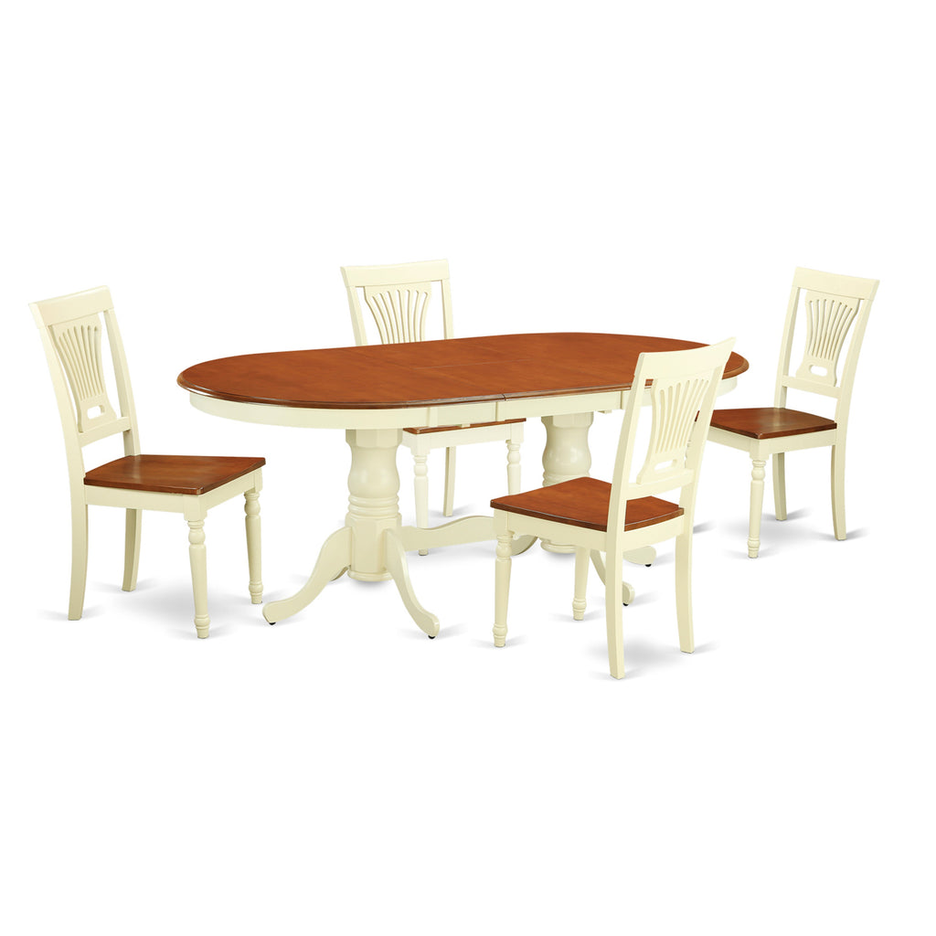East West Furniture PLAI5-WHI-W 5 Piece Dining Room Furniture Set Includes an Oval Wooden Table with Butterfly Leaf and 4 Kitchen Dining Chairs, 42x78 Inch, Buttermilk & Cherry