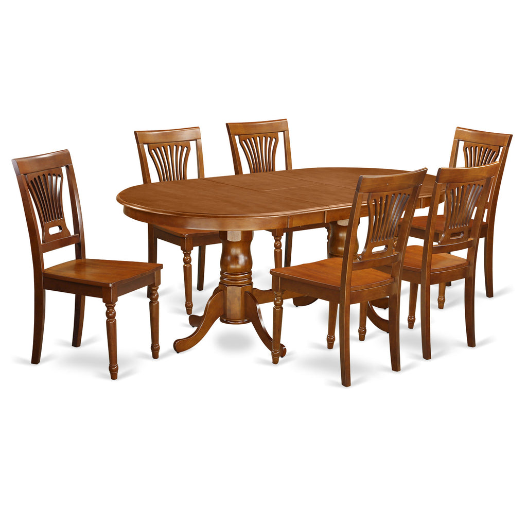 East West Furniture PLAI7-SBR-W 7 Piece Dining Room Furniture Set Consist of an Oval Kitchen Table with Butterfly Leaf and 6 Dining Chairs, 42x78 Inch, Saddle Brown