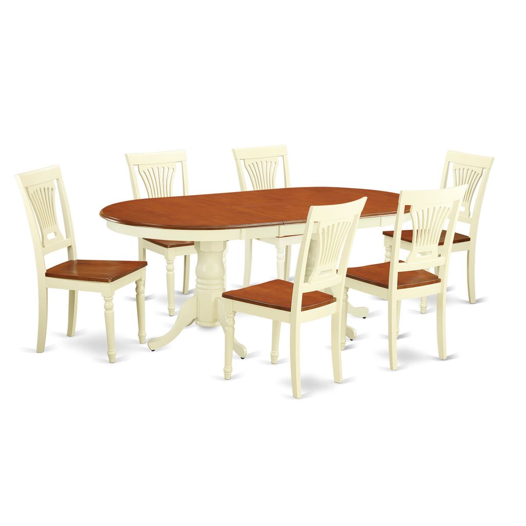 East West Furniture PLAI7-WHI-W 7 Piece Modern Dining Table Set Consist of an Oval Wooden Table with Butterfly Leaf and 6 Dining Room Chairs, 42x78 Inch, Buttermilk & Cherry