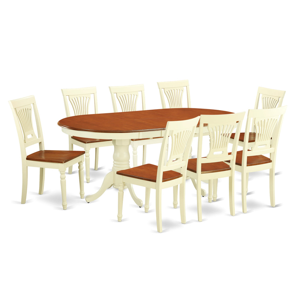 East West Furniture PLAI9-WHI-W 9 Piece Dining Table Set Includes an Oval Dinner Table with Butterfly Leaf and 8 Dining Room Chairs, 42x78 Inch, Buttermilk & Cherry