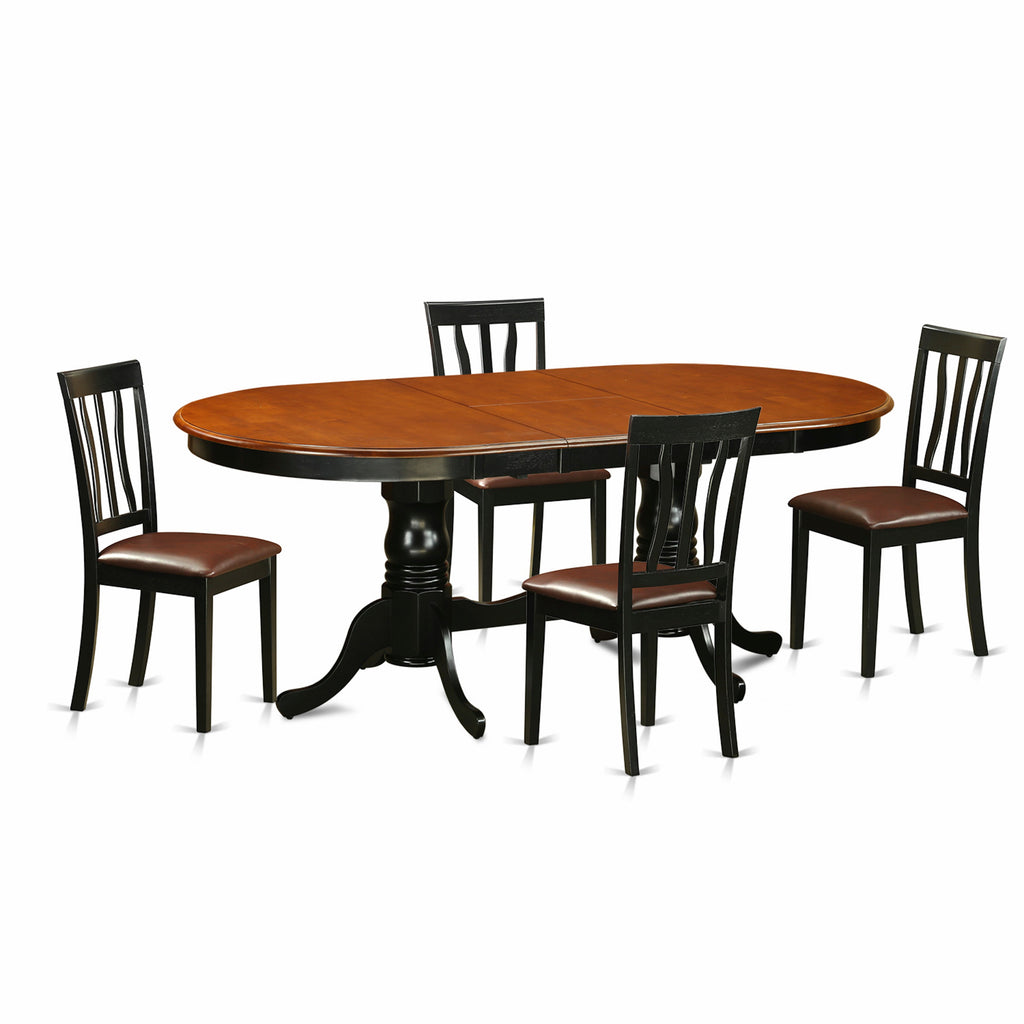 East West Furniture PLAN5-BCH-LC 5 Piece Dining Room Furniture Set Includes an Oval Kitchen Table with Butterfly Leaf and 4 Faux Leather Upholstered Dining Chairs, 42x78 Inch, Black & Cherry