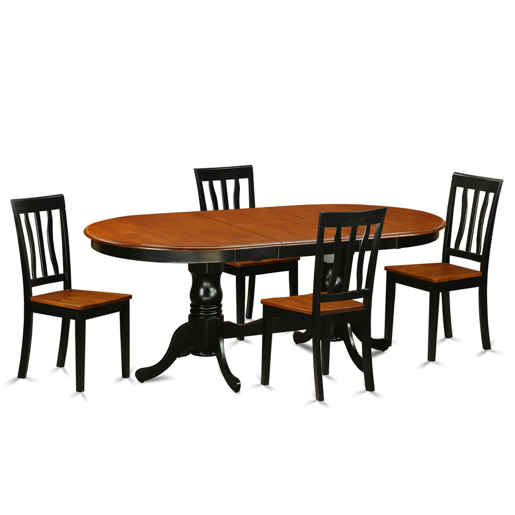 East West Furniture PLAN5-BCH-W 5 Piece Dinette Set for 4 Includes an Oval Dining Table with Butterfly Leaf and 4 Dining Room Chairs, 42x78 Inch, Black & Cherry