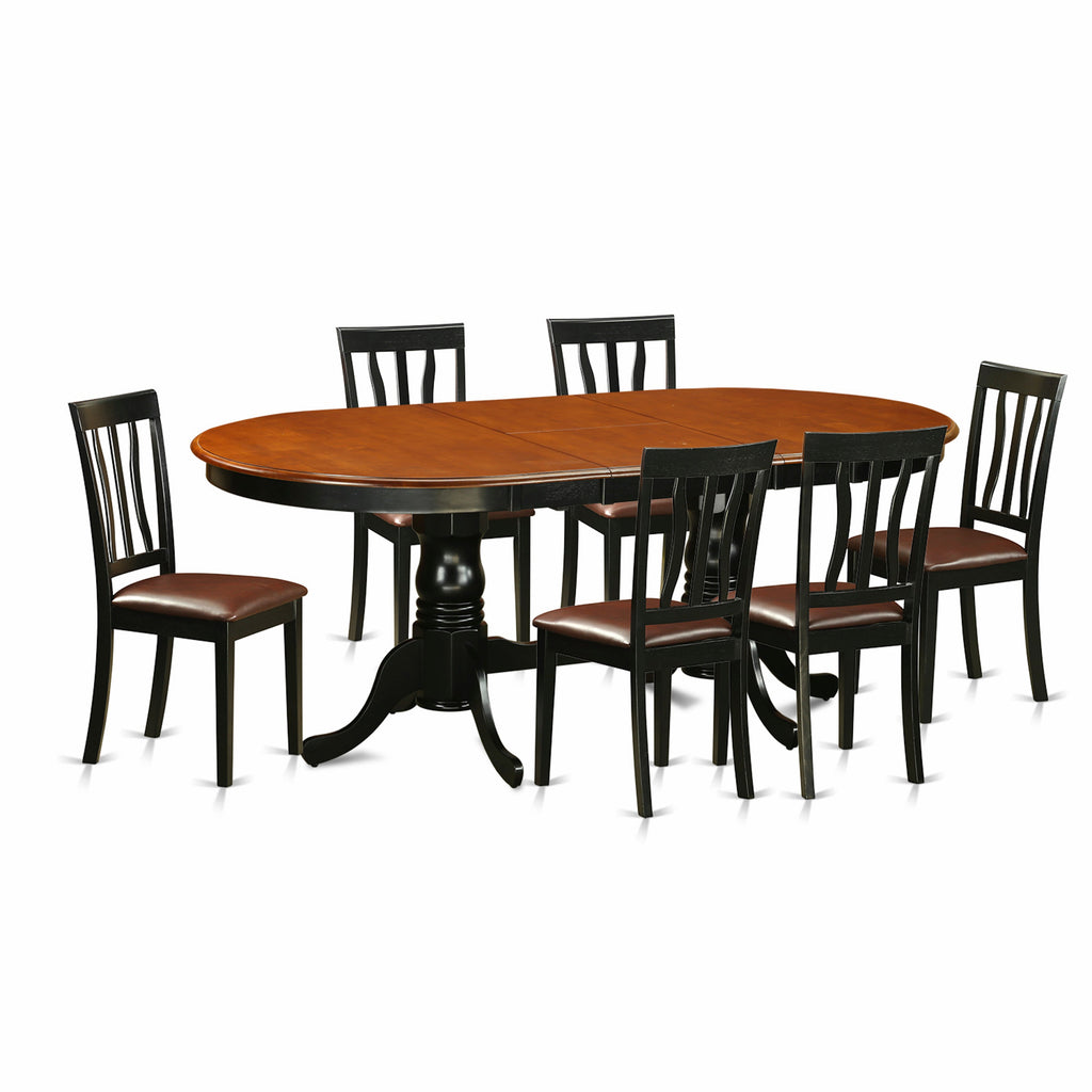 East West Furniture PLAN7-BCH-LC 7 Piece Dining Table Set Consist of an Oval Dining Room Table with Butterfly Leaf and 6 Faux Leather Upholstered Chairs, 42x78 Inch, Black & Cherry