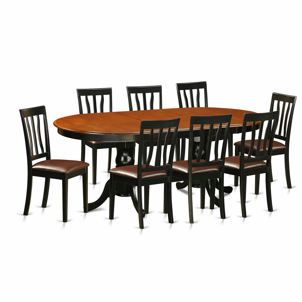 East West Furniture PLAN9-BCH-LC 9 Piece Dining Room Table Set Includes an Oval Kitchen Table with Butterfly Leaf and 8 Faux Leather Upholstered Dining Chairs, 42x78 Inch, Black & Cherry