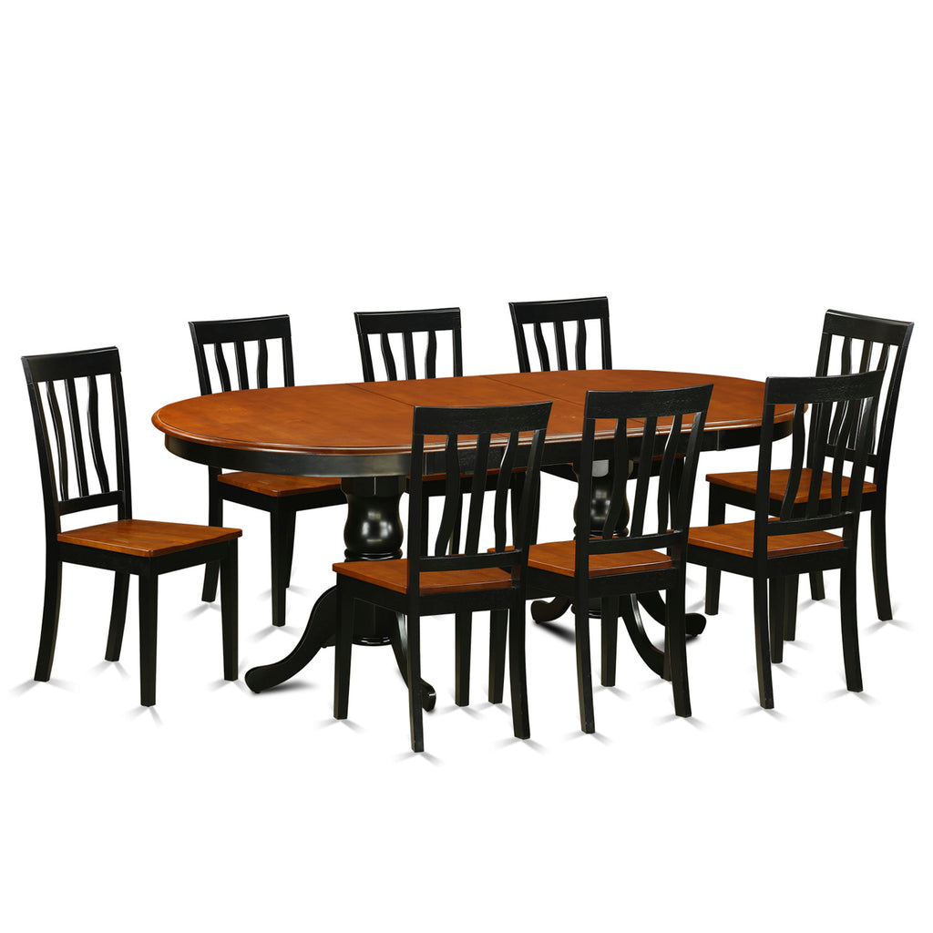 East West Furniture PLAN9-BCH-W 9 Piece Dining Table Set Includes an Oval Dining Room Table with Butterfly Leaf and 8 Wood Seat Chairs, 42x78 Inch, Black & Cherry