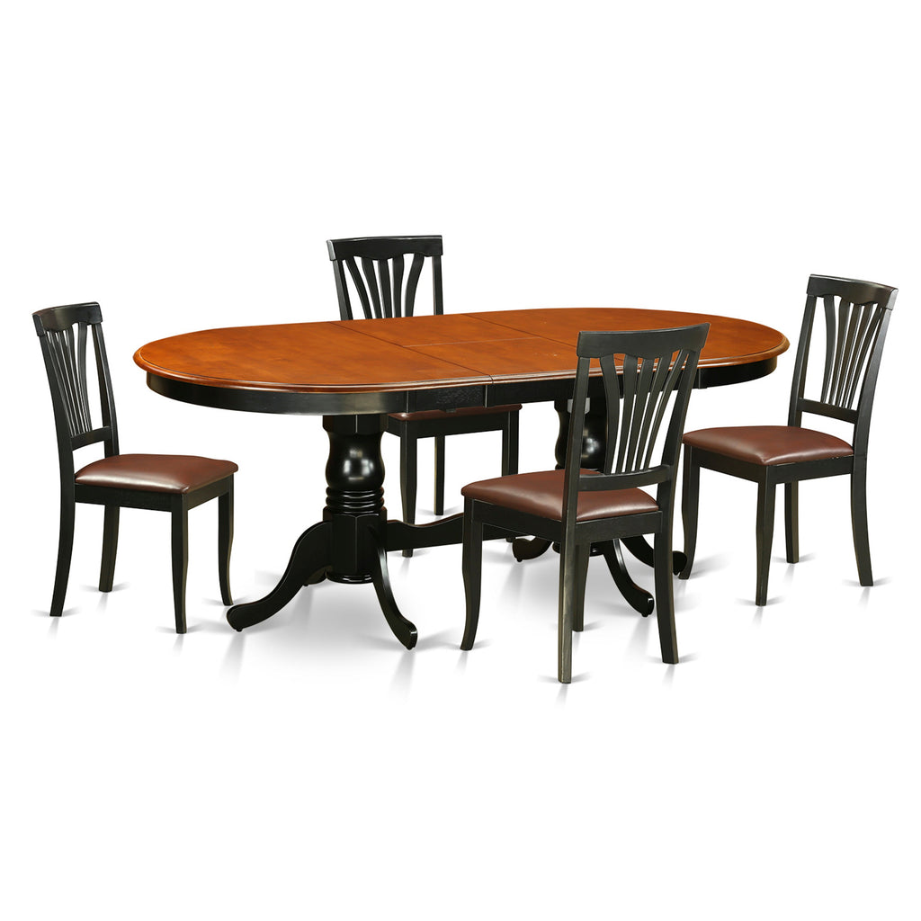 East West Furniture PLAV5-BCH-LC 5 Piece Kitchen Table & Chairs Set Includes an Oval Dining Table with Butterfly Leaf and 4 Faux Leather Dining Room Chairs, 42x78 Inch, Black & Cherry