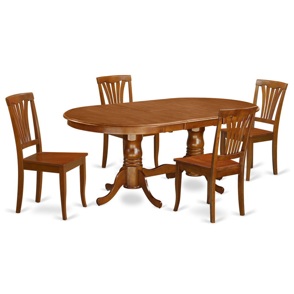 East West Furniture PLAV5-SBR-W 5 Piece Kitchen Table Set for 4 Includes an Oval Dining Table with Butterfly Leaf and 4 Dining Room Chairs, 42x78 Inch, Saddle Brown